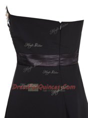 Floor Length Black Prom Gown Chiffon Sleeveless Beading