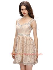 Champagne Empire Lace Sweetheart Sleeveless Lace Mini Length Side Zipper Prom Gown