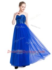Royal Blue Sleeveless Floor Length Sequins Zipper Prom Gown
