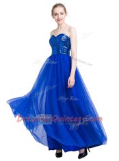 Royal Blue Sleeveless Floor Length Sequins Zipper Prom Gown