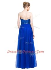 Royal Blue Sleeveless Floor Length Sequins Zipper Prom Gown