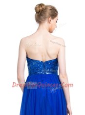 Royal Blue Sleeveless Floor Length Sequins Zipper Prom Gown