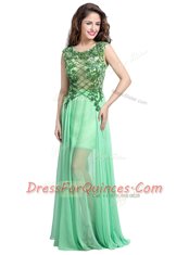 Ideal Apple Green Scoop Neckline Beading and Appliques Prom Gown Sleeveless Backless