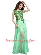 Ideal Apple Green Scoop Neckline Beading and Appliques Prom Gown Sleeveless Backless