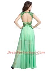 Ideal Apple Green Scoop Neckline Beading and Appliques Prom Gown Sleeveless Backless