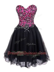 Pink And Black Zipper Evening Dress Beading and Lace Sleeveless Mini Length