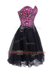 Pink And Black Zipper Evening Dress Beading and Lace Sleeveless Mini Length