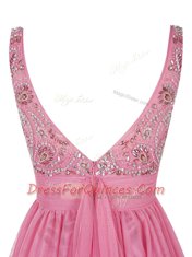 High Quality Pink Empire Tulle Bateau Sleeveless Beading Mini Length Zipper Evening Dress