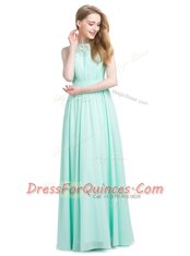 Turquoise Sleeveless Floor Length Appliques Zipper Prom Evening Gown