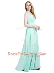 Turquoise Sleeveless Floor Length Appliques Zipper Prom Evening Gown
