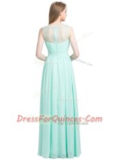 Turquoise Sleeveless Floor Length Appliques Zipper Prom Evening Gown