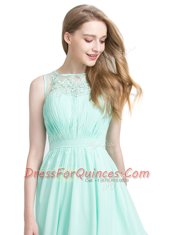 Turquoise Sleeveless Floor Length Appliques Zipper Prom Evening Gown