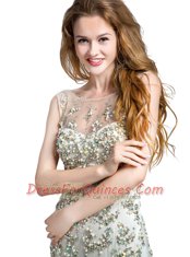 Scoop Tulle Sleeveless With Train Dress for Prom Brush Train and Beading