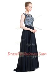 Fancy Scoop Beading Prom Party Dress Black Zipper Sleeveless With Brush Train