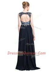 Fancy Scoop Beading Prom Party Dress Black Zipper Sleeveless With Brush Train