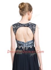 Fancy Scoop Beading Prom Party Dress Black Zipper Sleeveless With Brush Train