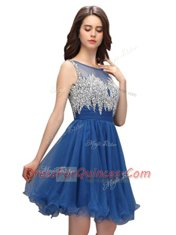 Blue Bateau Zipper Beading Prom Party Dress Sleeveless