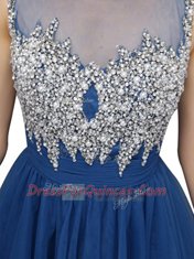 Blue Bateau Zipper Beading Prom Party Dress Sleeveless