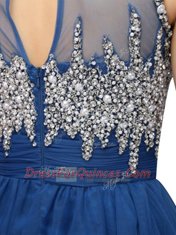Blue Bateau Zipper Beading Prom Party Dress Sleeveless