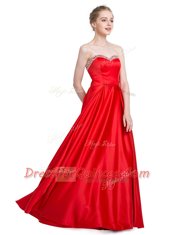Red Sweetheart Zipper Beading Prom Party Dress Sleeveless