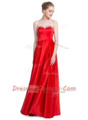 Red Sweetheart Zipper Beading Prom Party Dress Sleeveless