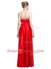 Red Sweetheart Zipper Beading Prom Party Dress Sleeveless