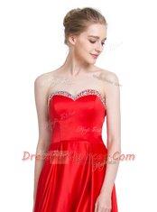 Red Sweetheart Zipper Beading Prom Party Dress Sleeveless