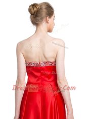 Red Sweetheart Zipper Beading Prom Party Dress Sleeveless