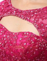 Elegant Fuchsia A-line Organza Bateau Sleeveless Beading Mini Length Zipper Prom Party Dress