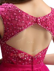 Elegant Fuchsia A-line Organza Bateau Sleeveless Beading Mini Length Zipper Prom Party Dress