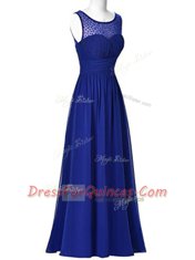 Royal Blue Scoop Neckline Beading Prom Dress Sleeveless Zipper