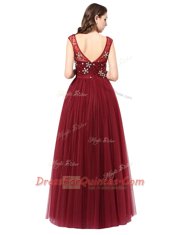 Scoop Burgundy Sleeveless Floor Length Beading Zipper Homecoming Dress