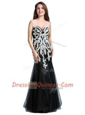 New Style Black Tulle Zipper Sleeveless Floor Length Beading and Lace