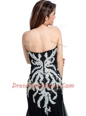New Style Black Tulle Zipper Sleeveless Floor Length Beading and Lace
