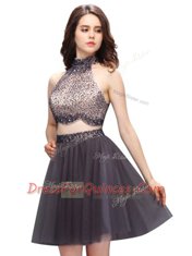 Ideal Chiffon Sleeveless Mini Length Dress for Prom and Beading