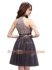 Ideal Chiffon Sleeveless Mini Length Dress for Prom and Beading