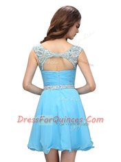 Baby Blue Scoop Zipper Beading Dress for Prom Sleeveless