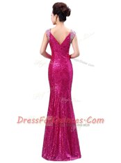 Fine Red V-neck Zipper Sequins Prom Dresses Sleeveless