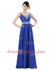 Royal Blue V-neck Zipper Beading Homecoming Dress Sleeveless