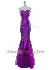 Simple Mermaid Eggplant Purple Zipper Sequins Sleeveless Floor Length