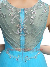 Aqua Blue Zipper Scoop Beading Prom Dress Organza Sleeveless