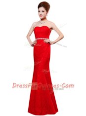 Fashion Sweetheart Sleeveless Zipper Red Lace