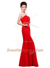Fashion Sweetheart Sleeveless Zipper Red Lace