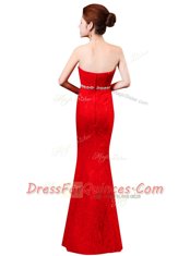 Fashion Sweetheart Sleeveless Zipper Red Lace