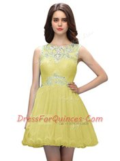 Flirting Light Yellow Organza Zipper Scoop Sleeveless Mini Length Homecoming Dress Beading