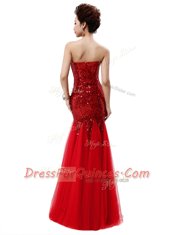 Fabulous Pink Mermaid Strapless Sleeveless Sequined Floor Length Zipper Sequins Prom Dress