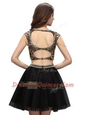 Scoop Blue Criss Cross Evening Dress Beading Sleeveless Mini Length