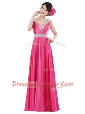 Sleeveless Zipper Floor Length Beading Dress for Prom