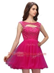 Fashionable Fuchsia Sleeveless Beading and Appliques Mini Length Prom Party Dress