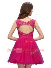 Fashionable Fuchsia Sleeveless Beading and Appliques Mini Length Prom Party Dress